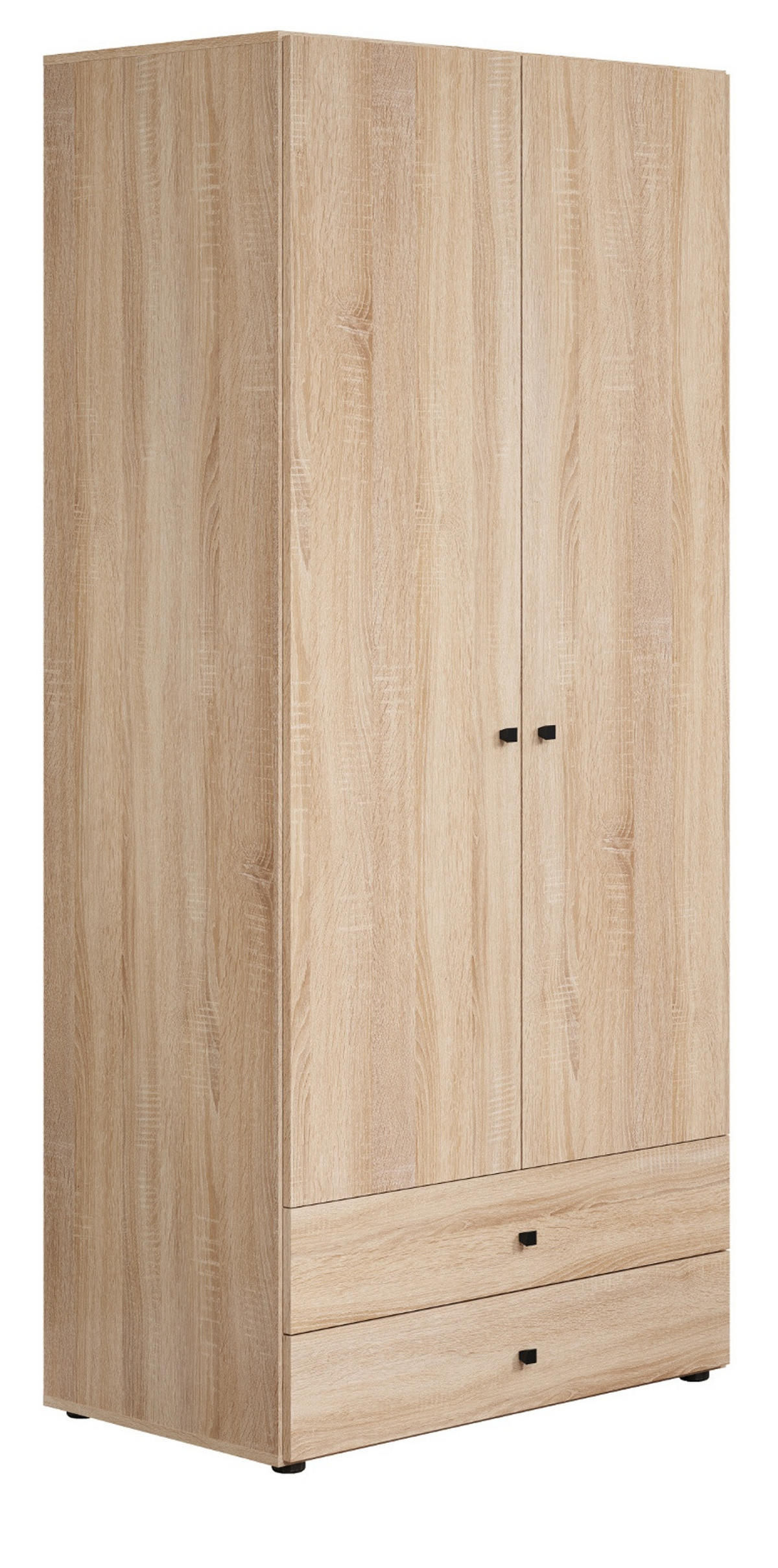 KLEIDERSCHRANK Eiche Sonoma hell 81 x 176 cm, Drehtürenschrank 2-türig mit Schubalden - Schwarz/Sonoma Eiche, Holzwerkstoff/Kunststoff (81/176/51cm) - Top.Furn