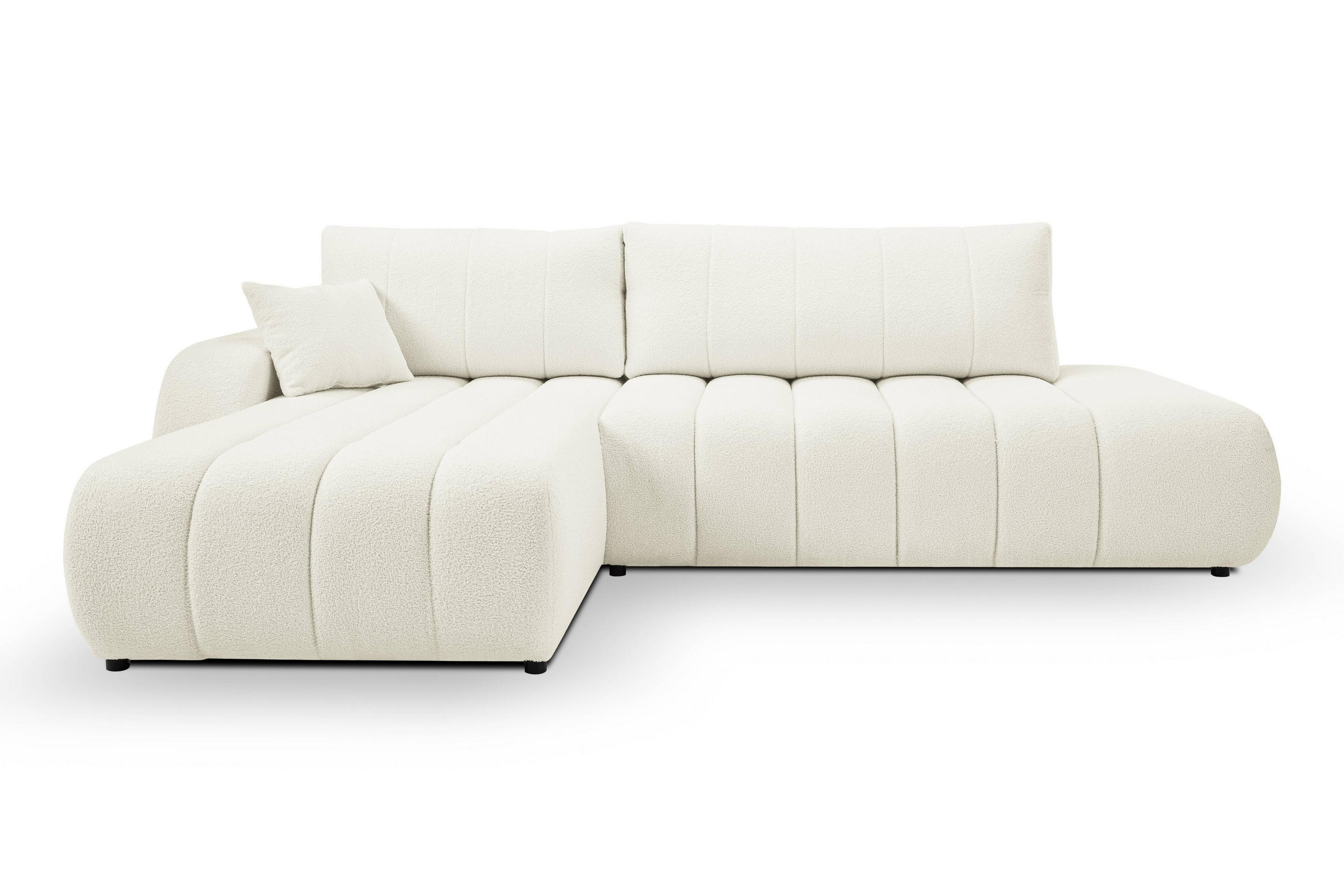 ECKSOFA GIOIA L-S Creme Boucle-Stoff mit Schlaffunktion - Creme, Holz (276/176cm) - MASSENO