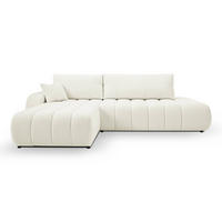 ECKSOFA GIOIA L-S Creme Boucle-Stoff mit Schlaffunktion - Creme, Holz (276/176cm) - MASSENO