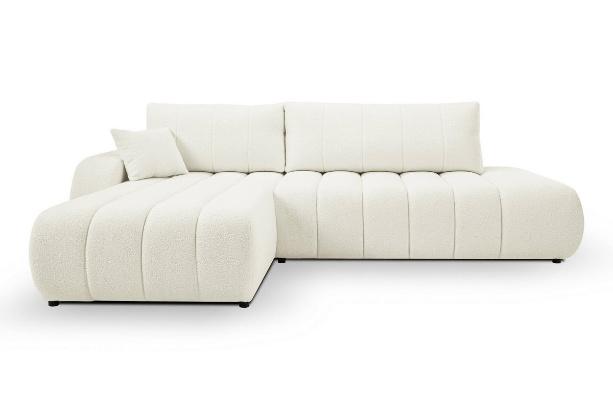 ECKSOFA GIOIA L-S Creme Boucle-Stoff mit Schlaffunktion - Creme, Holz (276/176cm) - MASSENO