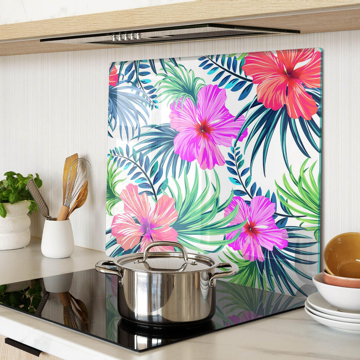 GLASPLATTE 60x52 cm Hawaiianische Blumen - Multicolor, Glas (60/0.4/52cm) - TULUP