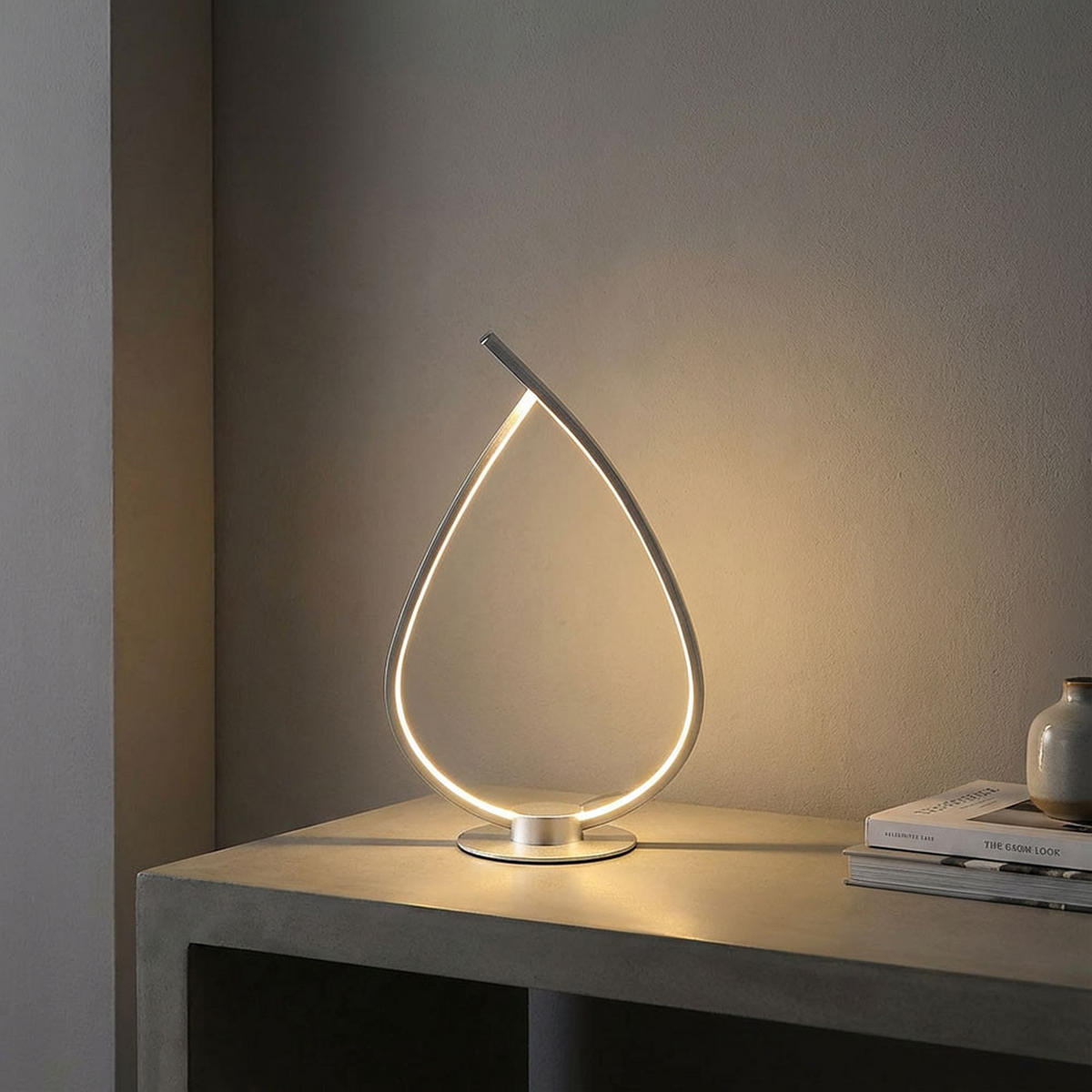 TISCHLEUCHTE LED, Metall, silber matt, Schnurschalter - Silberfarben, Metall (20.5/12/37.5cm) - Globo Lighting