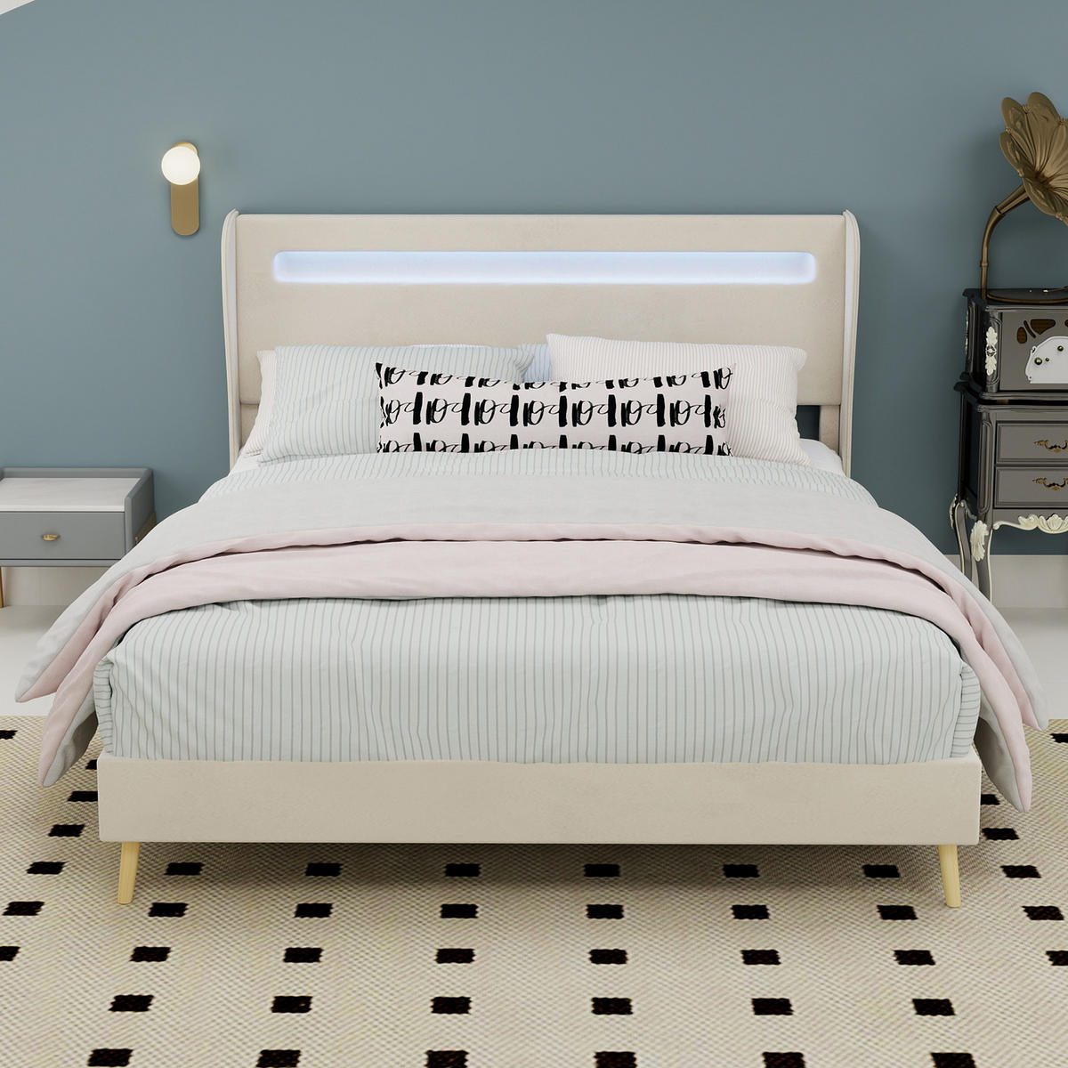 POLSTERBETT 140x200 cm LED ohne Stauraum beige - Beige, Textil (140/200cm) - LEBENLANG