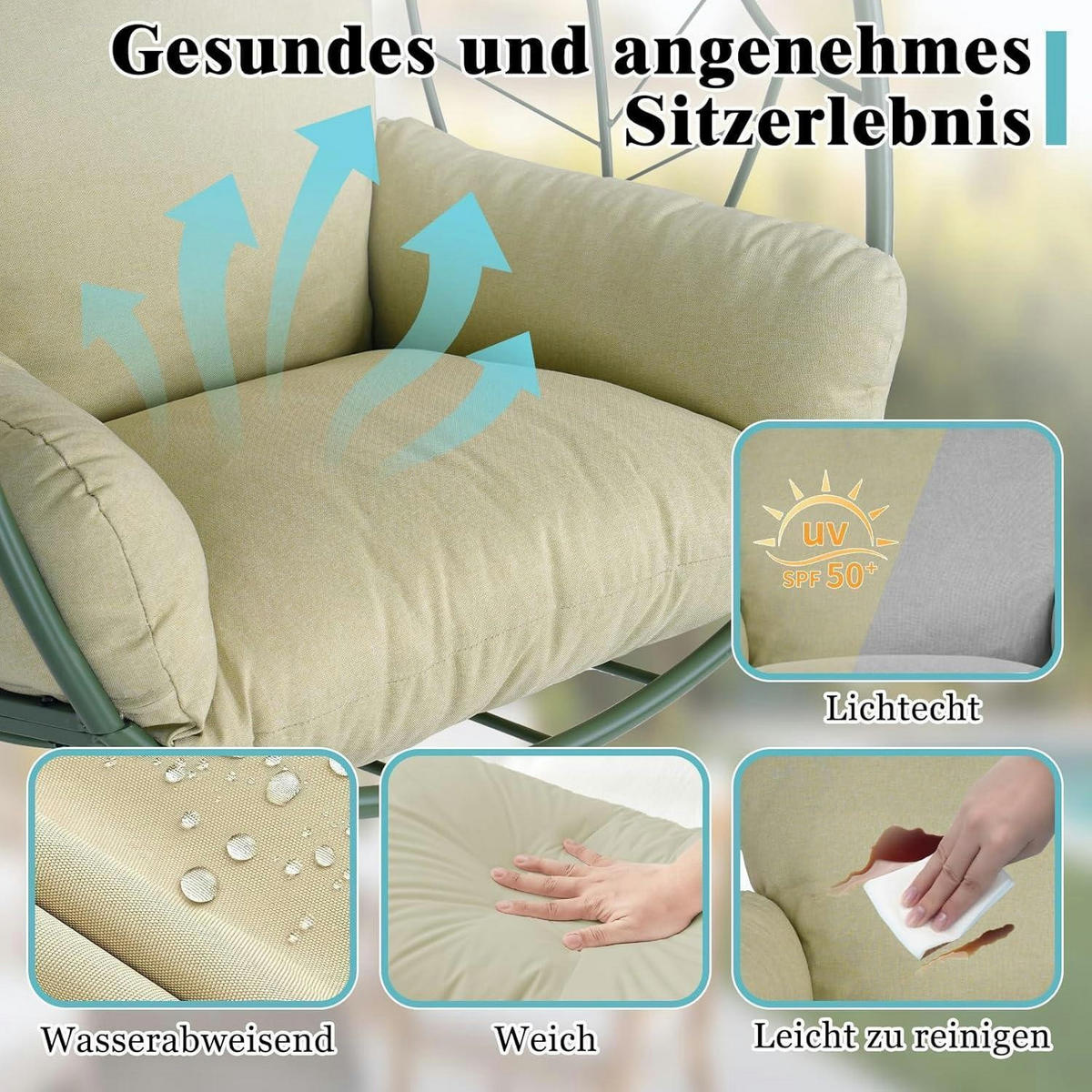 HÄNGESESSEL mit Gestell Grün 150 kg Tragkraft - Grün, Metall (110/1.5/200cm)