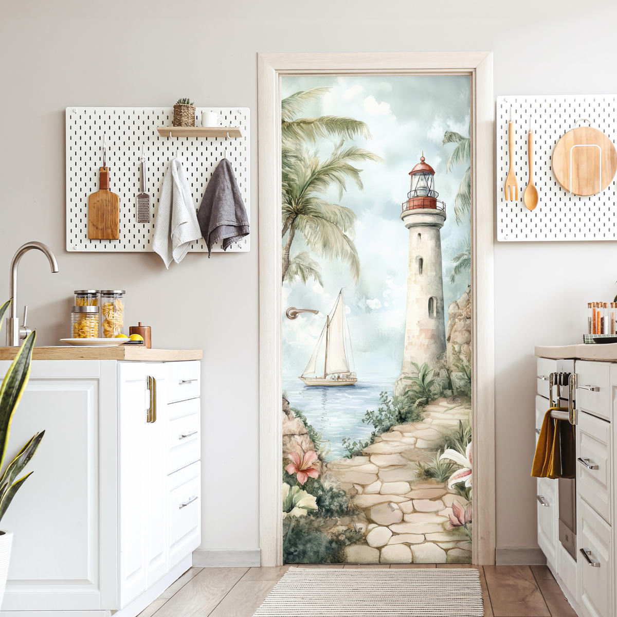 NALEPKA ZA VRATA Svetilnik 80x205 cm - barve hrasta, umetna masa (80/0.1cm) - MuchoWow