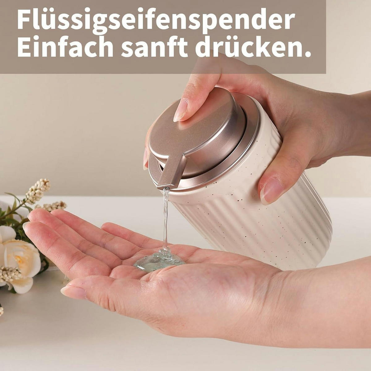 SEIFENSPENDER Keramik Beige/Rosa 350ml - Beige, Keramik (8/14/8cm)