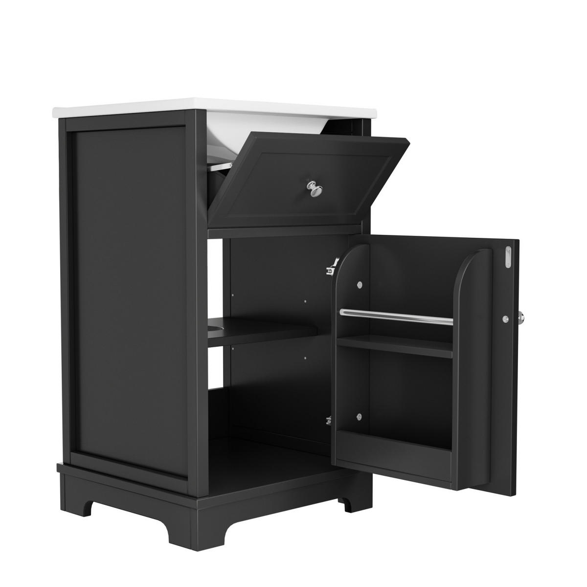 WASCHTISCH 51x46 cm Schwarz mit Keramikbecken Stauraum - Schwarz, Holz/Metall (51/87/46cm) - PARAFTA HOME