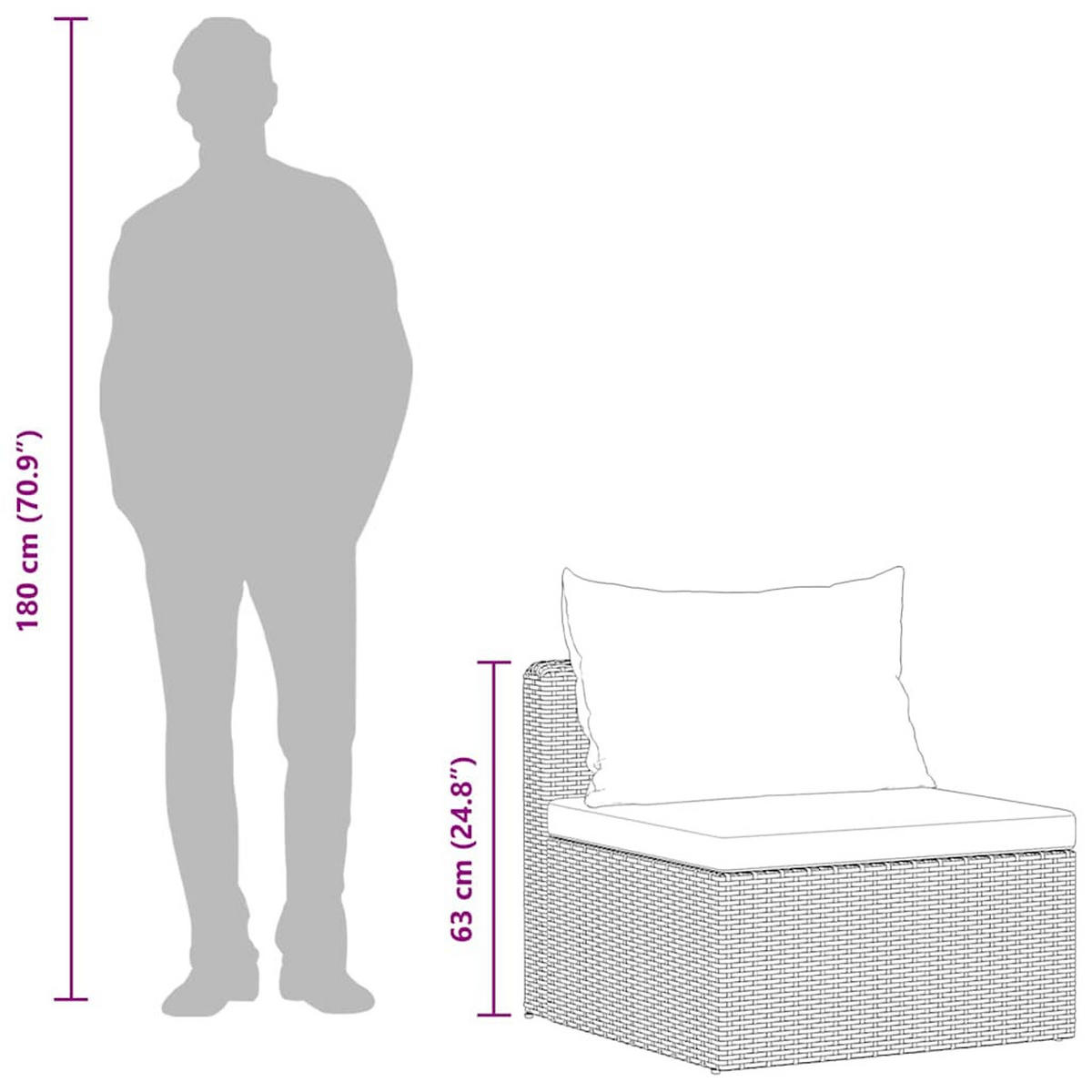 LOUNGESOFA mit Dunkelgrau Kissen, 4-Sitzer, 280/72/63 cm, aus Poly Rattan, Grau - Grau, Kunststoff/Textil (72/63/72cm) - vidaXL