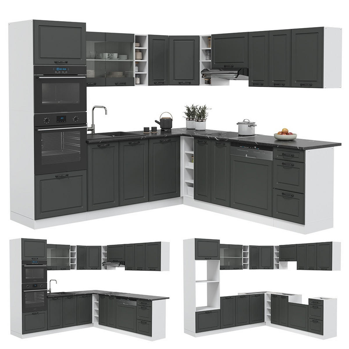 HÖRNKÖK R-Line, Antracit hus på landet/Vit, 247 x 237 cm utan bänkskiva - Vit/Antracit, Träbaserade material (247/206.8/46cm) - Vicco