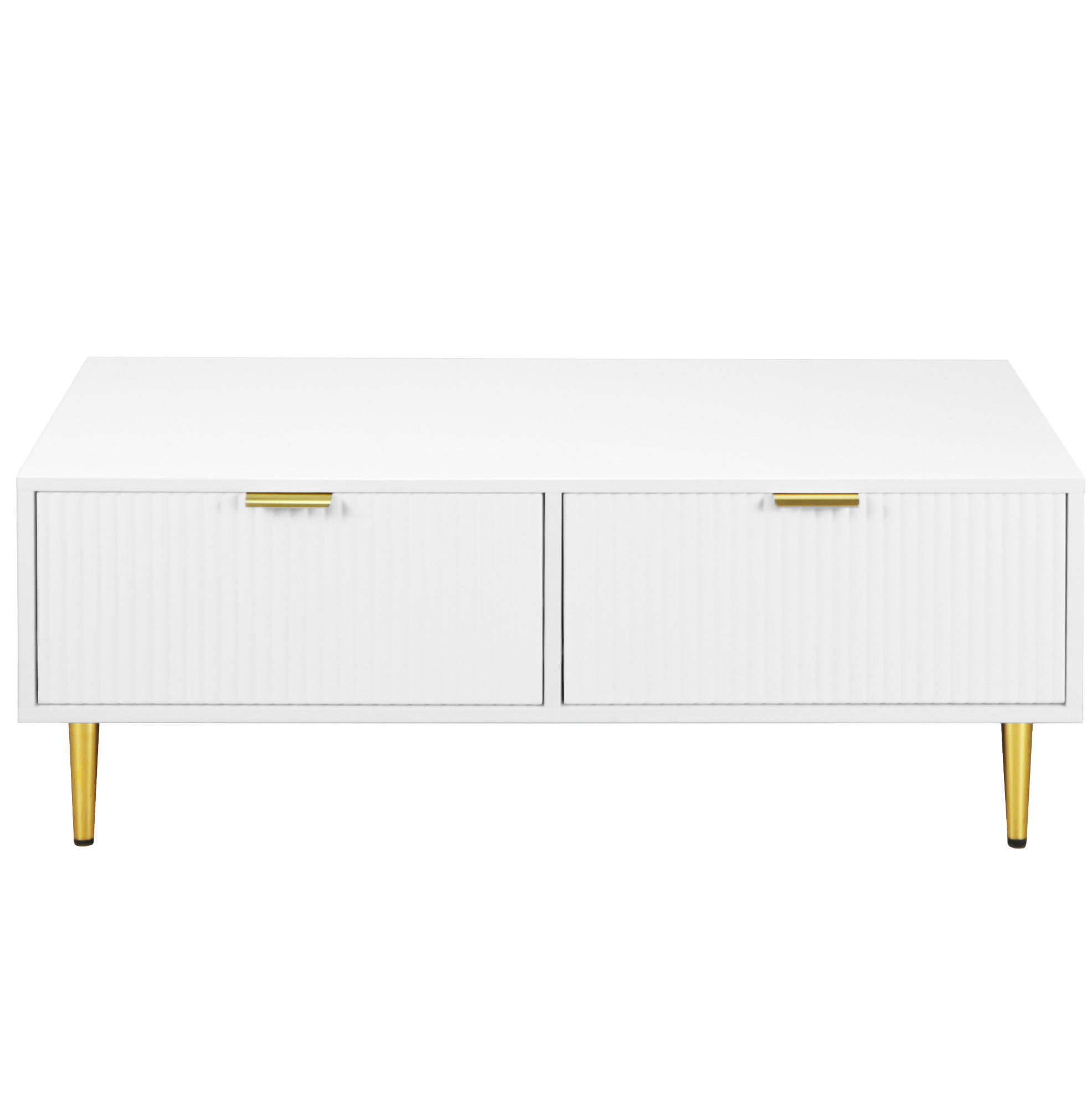 COUCHTISCH 100/50 cm mit 2 Schubladen und Ablageboden in Weiß/Gold - Weiß, Holzwerkstoff (100/50/40cm) - BEAOK