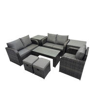 GARTENSOFA SET mit rechteckigem COUCHTISCH Polyrattan 7-Sitzer Dunkelgrau - Dunkelgrau/Grau, Glas/Kunststoff - Fimous