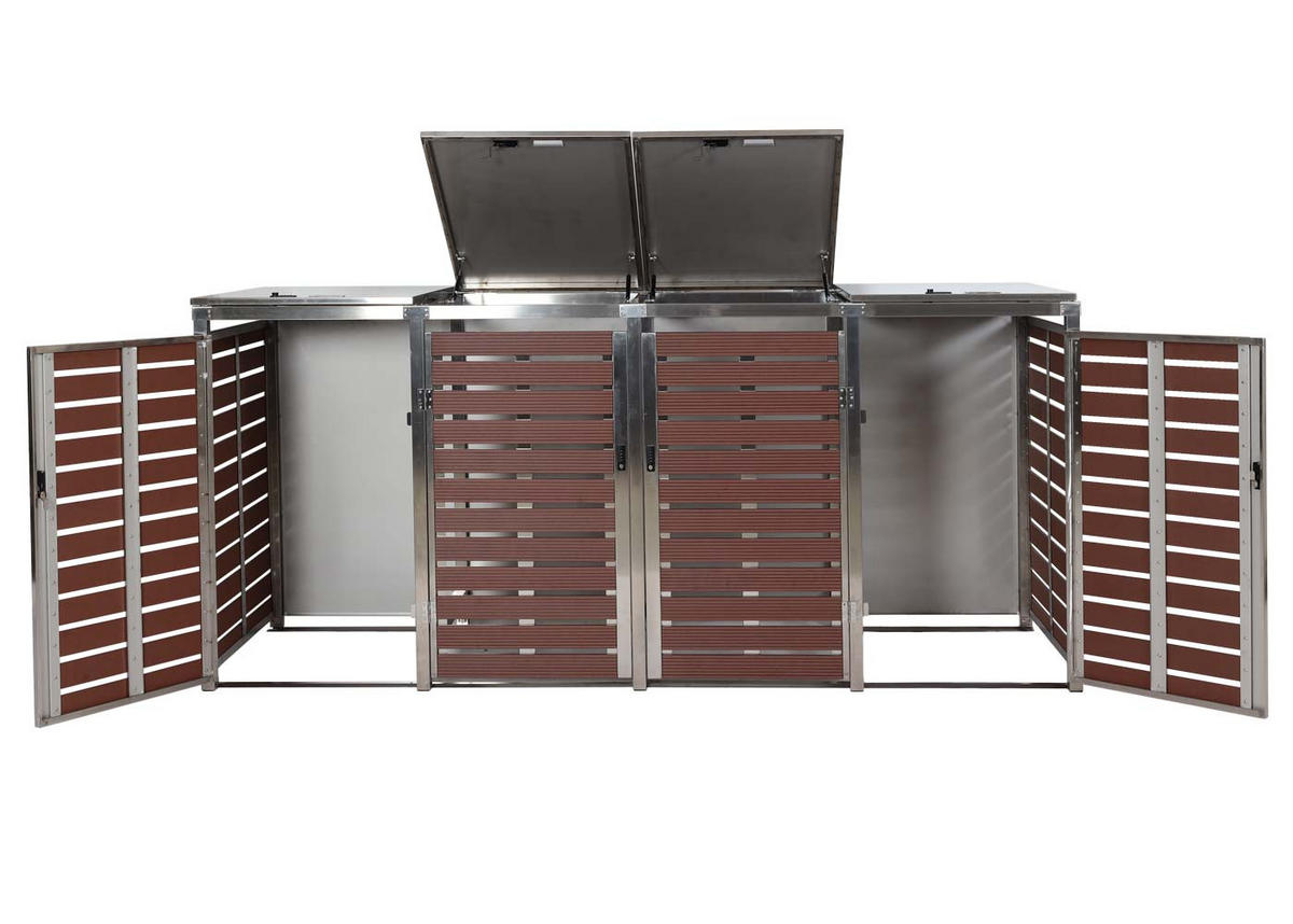 MÜLLTONNENVERKLEIDUNG 4ER Walnuss Dekor - Walnussfarben, Metall (264/120/85cm) - MCW