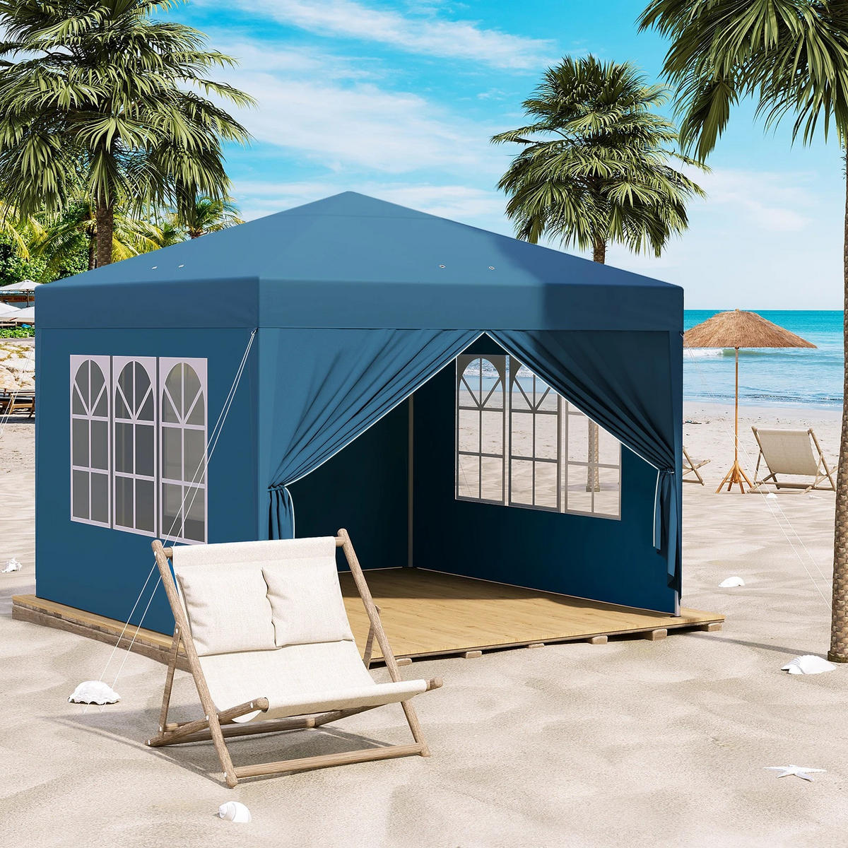 FALTBARER Garten-Grillpavillon höhenverstellbar – Grün, mit Seitenwänden und Fenstern (wasserdicht) - Grün, Metall (300/300cm) - Kaket