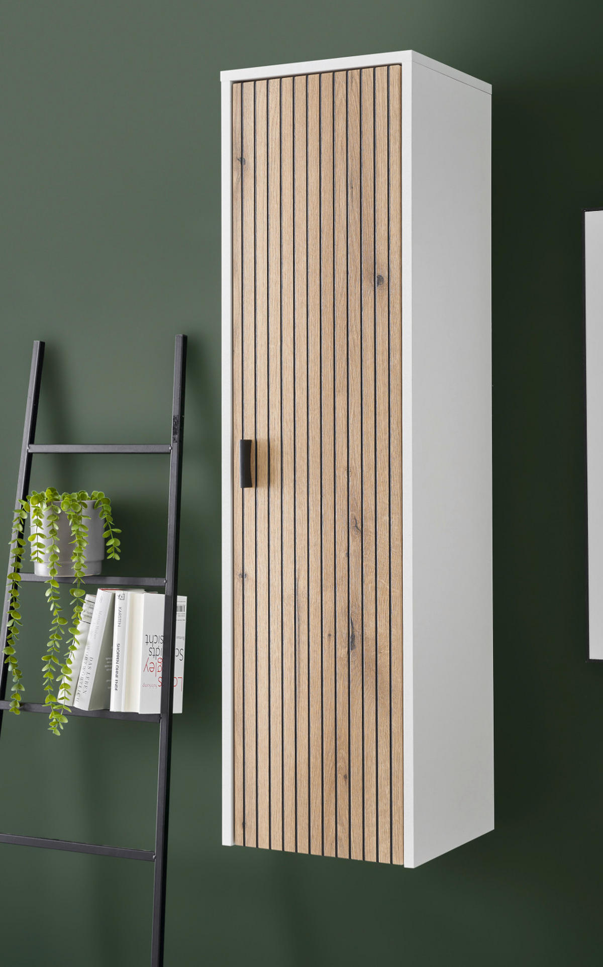 HÄNGESCHRANK weiß matt, Eiche 33 cm, Wandschrank mit Soft-Close - Eichefarben/Schwarz, Holzwerkstoff/Metall (33/120/30cm) - Furn.Design