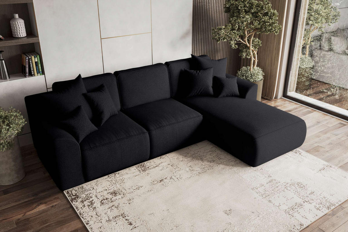 ECKSOFA GUSTO Strukturstoff Schwarz Rechts inkl. Schlaffunktion - Chromfarben/Schwarz, Kunststoff/Textil (295/194cm) - 99rooms