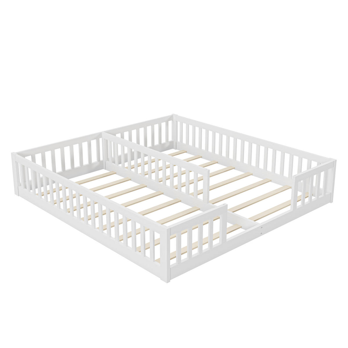 KINDERBETT 90/200 cm Weiß Paneelbett mit Geländer aus Kiefernholz - Weiß, Holz (90/200cm) - OKWISH