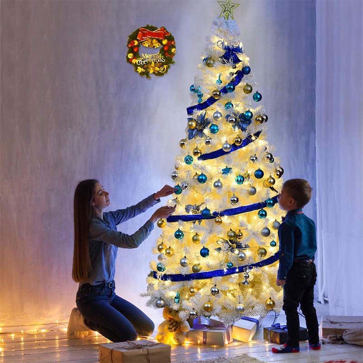 WEIHNACHTSBAUM mit Metallständer 240cm Weiß - Weiß, Metall (240cm) - COSTWAY