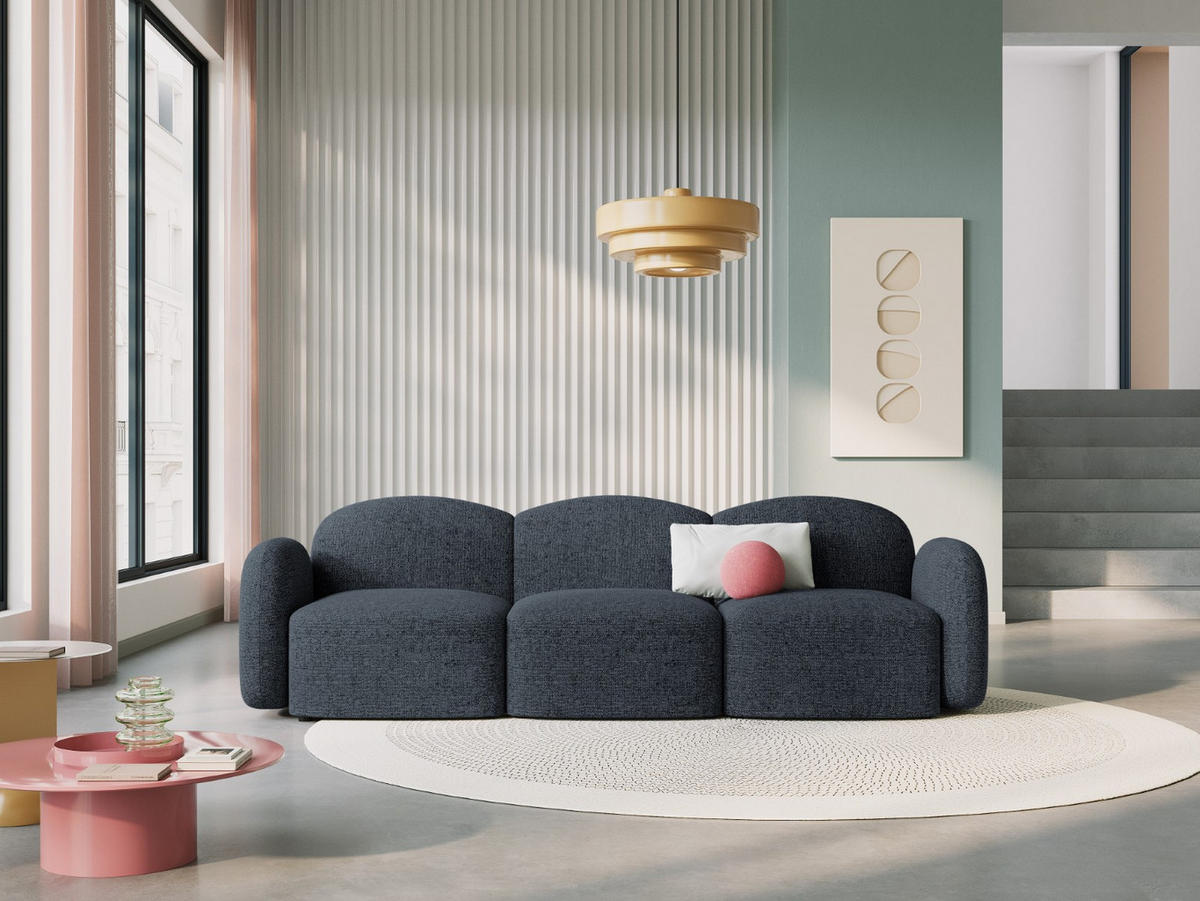 SOFA Blair aus Chenille-Stoff blau melange 3 Sitzplätze - Blau, Textil (87/80/272cm) - Micadoni