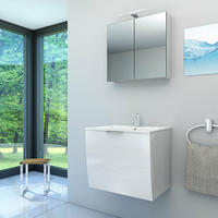 BADMÖBEL Set Gently 1 V1 Weiß MDF Waschtisch 60cm NEIN ohne LED-Beleuchtung - Weiß, Glas/Kunststoff (46/52/60cm) - AcquaVapore by Sandra Jentho