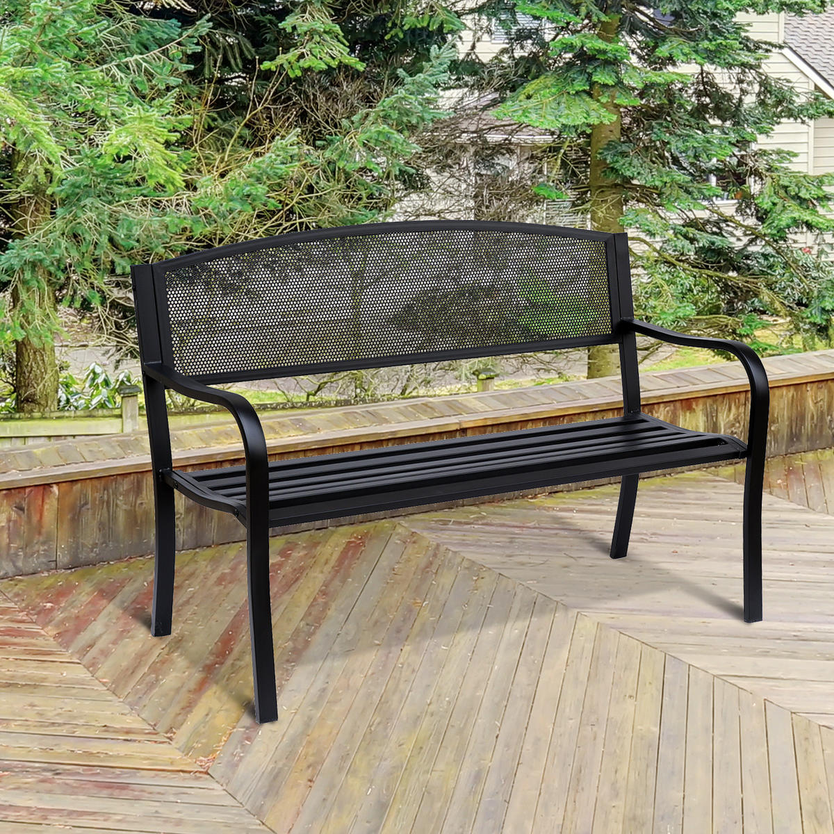 GARTENBANK, 2-Sitzer, B127 x T60 x H87cm, Stahl, Schwarz - Schwarz, Metall (127/87/60cm) - Outsunny