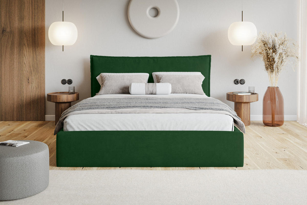 POLSTERBETT 140x200 cm Zenito Slim mit Kissen-Kopfteil, Bettkasten, Grün - Grün, Holz/Textil (140/200cm) - Emporius