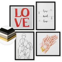 WANDBILDER 4er-Set - 50x50 cm & 40x60 cm Schwarzer Rahmen - Familienillustrationen Hausschilder - Schwarz, Kunststoff (50/50cm) - ArtPrintCave