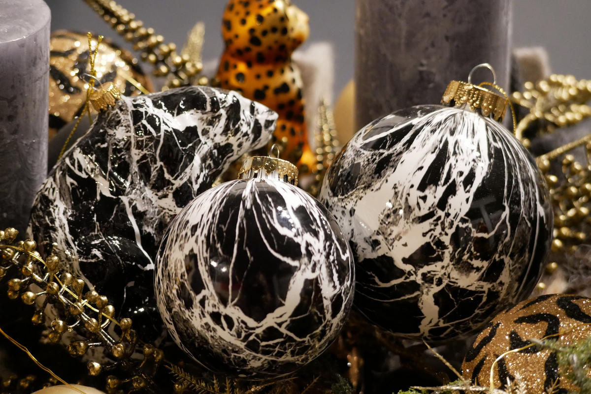 CHRISTBAUMSCHMUCK Eisbär Marmoroptik Schwarz 13cm (Glas / 1 Stk.) - Schwarz, Glas (7/10/13cm) - Krebs Glas Lauscha