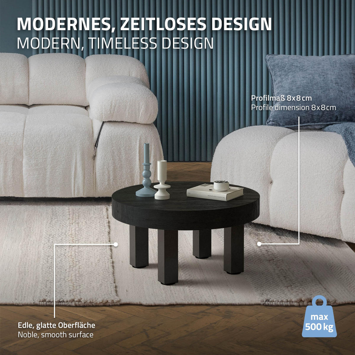 TISCHBEINE 4er Set I-Design H:30 cm Dunkelgrau 8x8 cm - Dunkelgrau, Metall (8/30/8cm) - ML-DESIGN