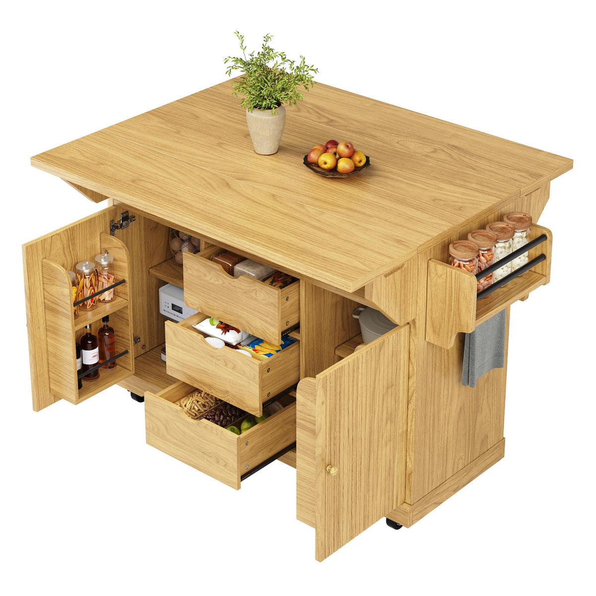 KÜCHENINSEL, AUSKLAPPBARE TISCHVERLÄNGERUNGEN, MDF Naturbraun, Küche, 142,5/80/95 cm - Braun, Holzwerkstoff (80/95/142.5cm) - Rolipo