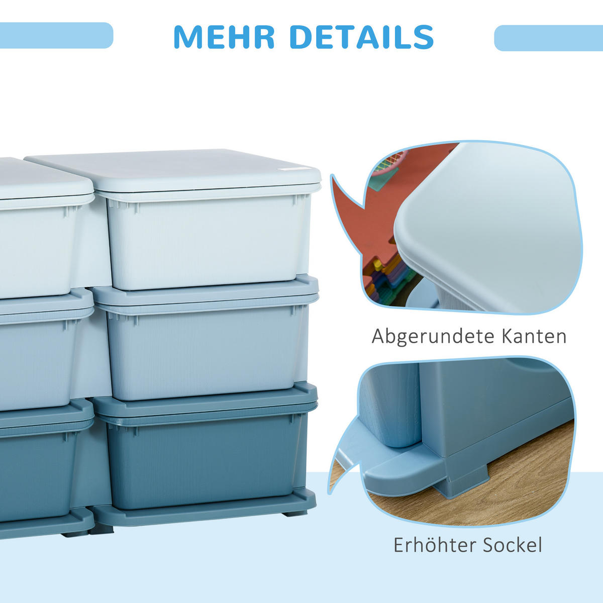 SCHUBLADENSCHRANK, Kunststoff, Himmelblau/Blassblau/Tiefseeblau, 75L x 37B x 56,5H cm - Blau, Kunststoff (37/56.5/75cm) - HOMCOM