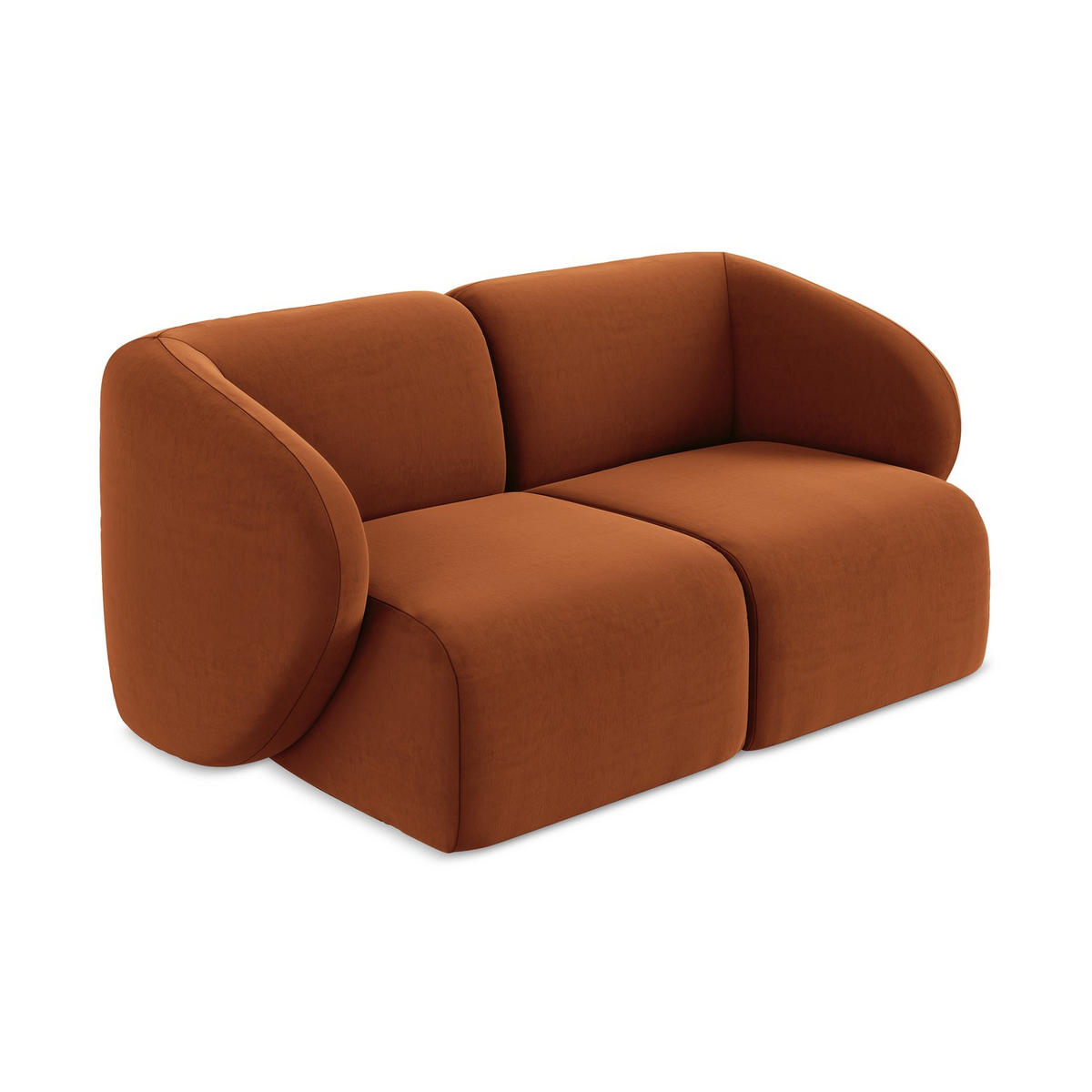 2-SITZER-SOFA Samt Stoff Orange - Terracotta/Schwarz, Holzwerkstoff/Kunststoff (174/75/94cm) - LaMiaSofa