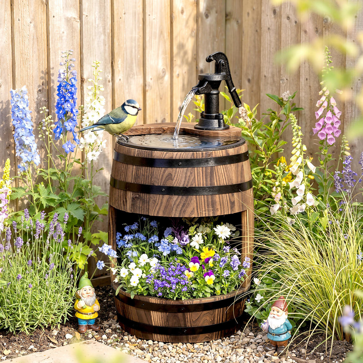 GARTENBRUNNEN, Tannenholz, Metall, Natur - Naturfarben, Holz/Metall (27/27/59cm) - Outsunny