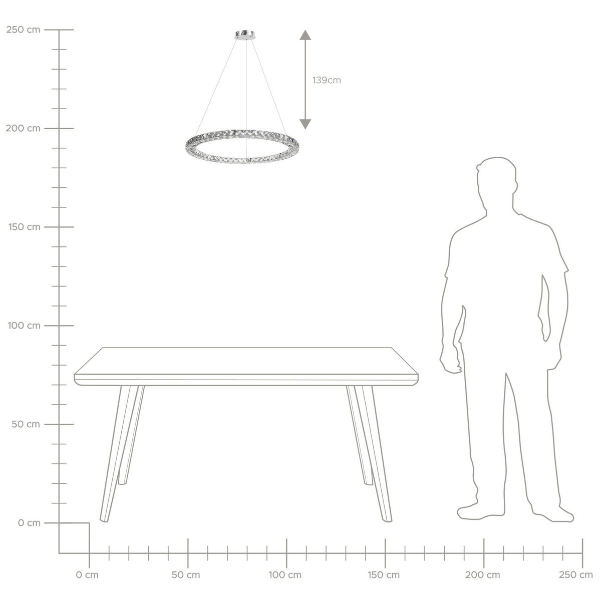 HÄNGELAMPE Magat 60x60x142 cm - Silberfarben, Metall (60/60/142cm) - Beliani