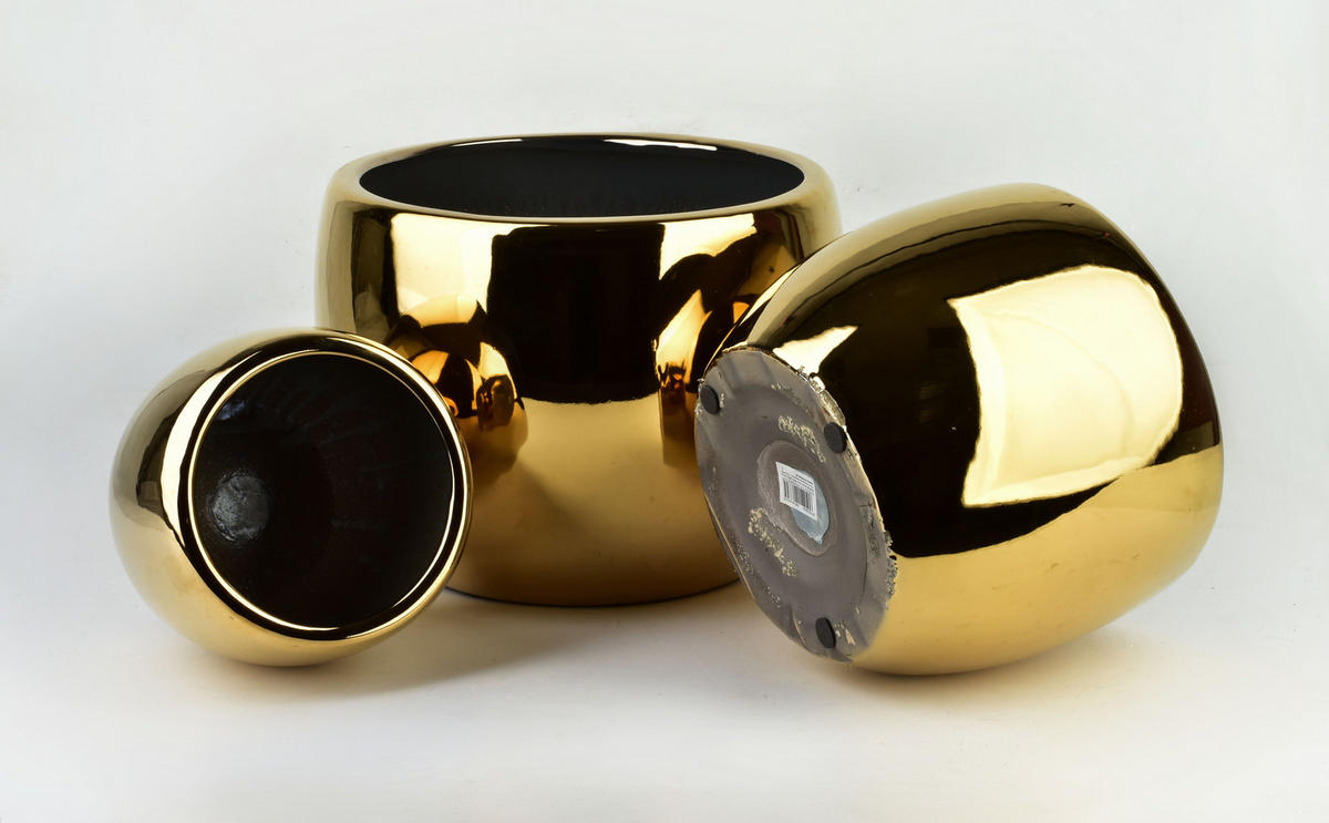 BLUMENTOPF Neva 3er Set Gold 37/37/29 cm Keramik - Goldfarben, Keramik (37/29/37cm) - Mondex