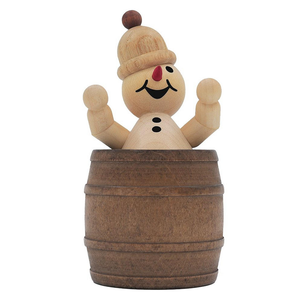 HOLZFIGUR Schneemann Junior liegend im Fass 9 cm - Multicolor, Holz (5/1/0.1cm)