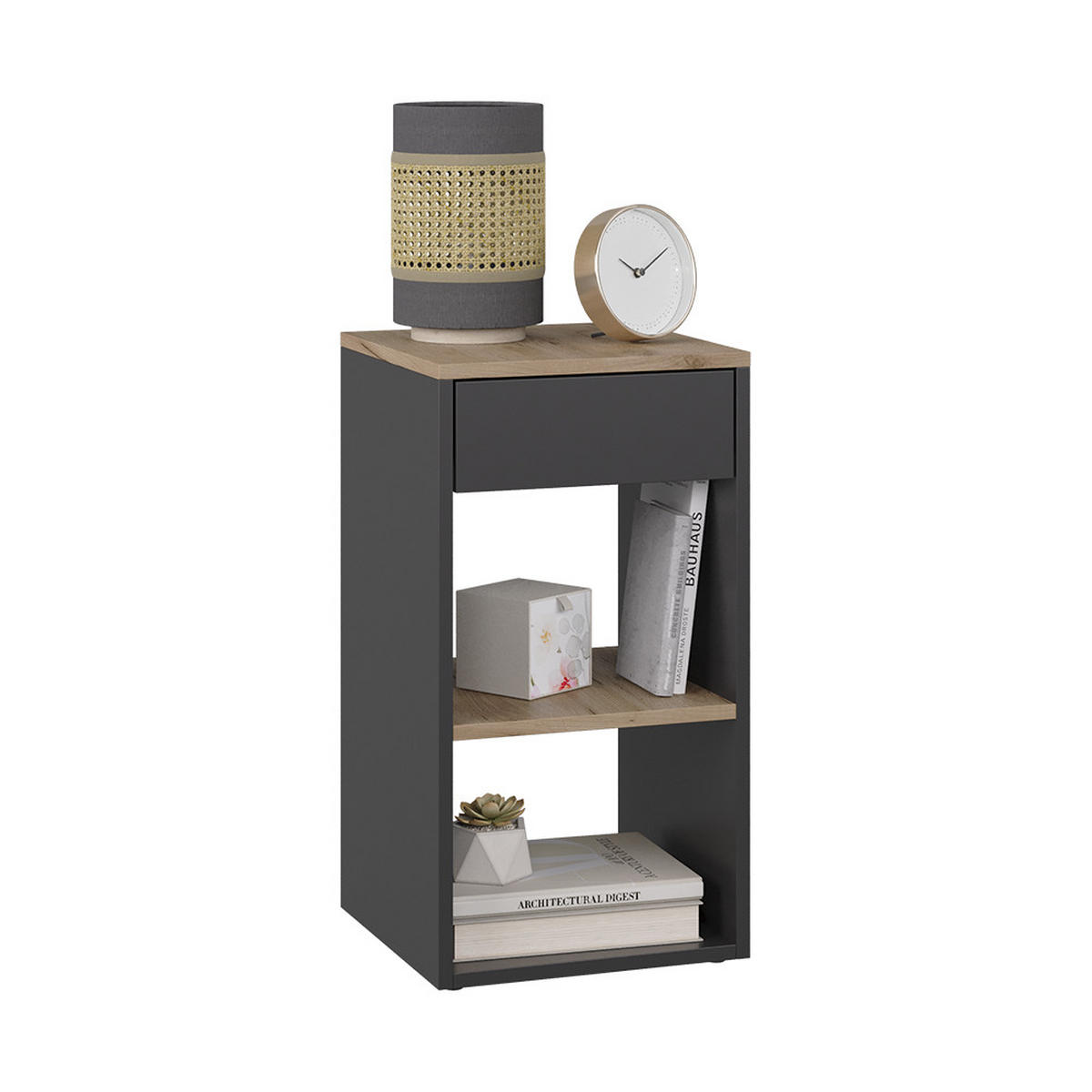 NACHTTISCH Dany Anthrazit 35 x 65 cm mit 1 Schublade - Honigeiche/Anthrazit, Holzwerkstoff (35/65/35cm) - Vicco