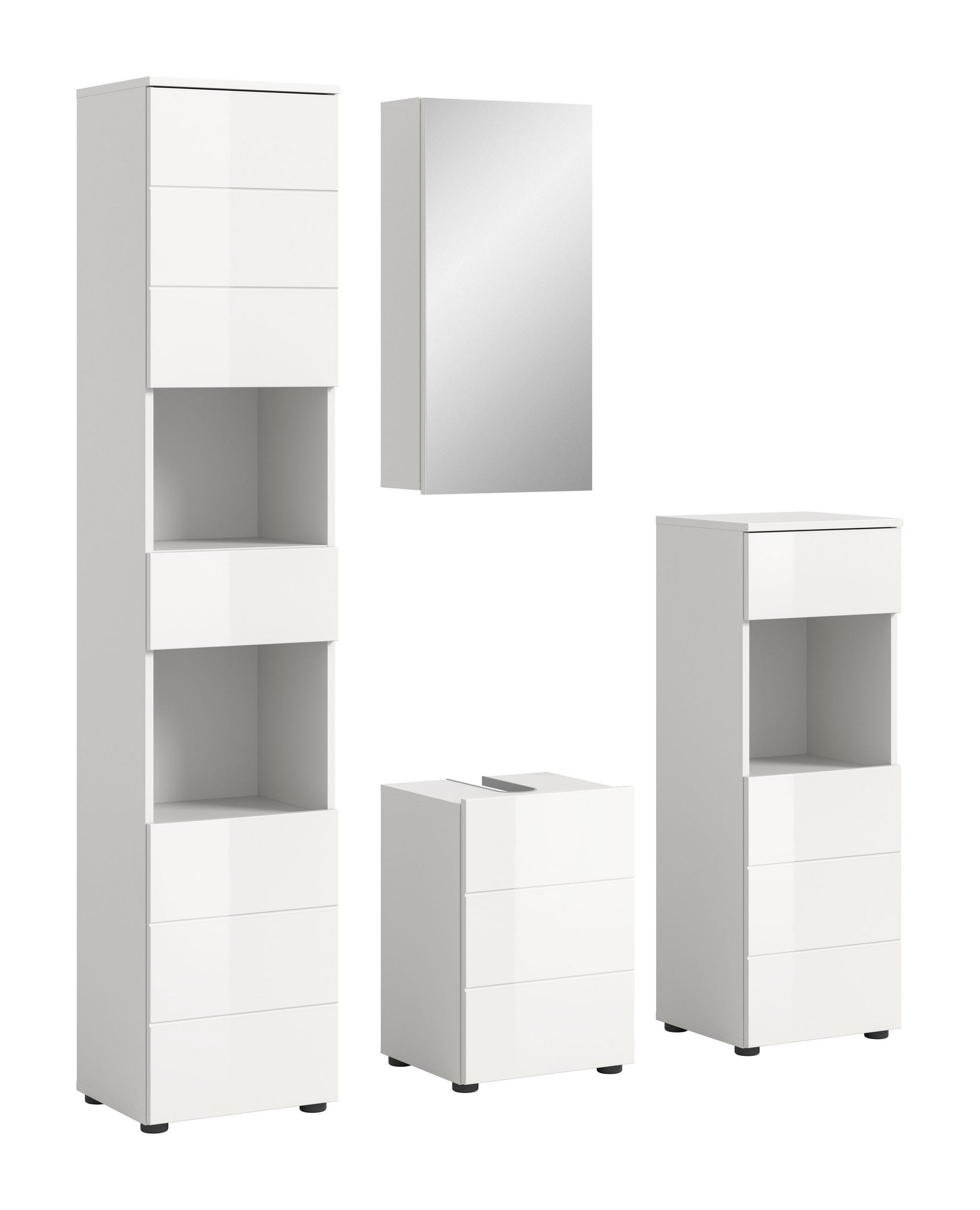 BADMÖBEL Set Vira 4tlg. Bad Kombination in Weiß (B/H/T: 144x190x34 cm) - Weiß, Holz (144/190/34cm)