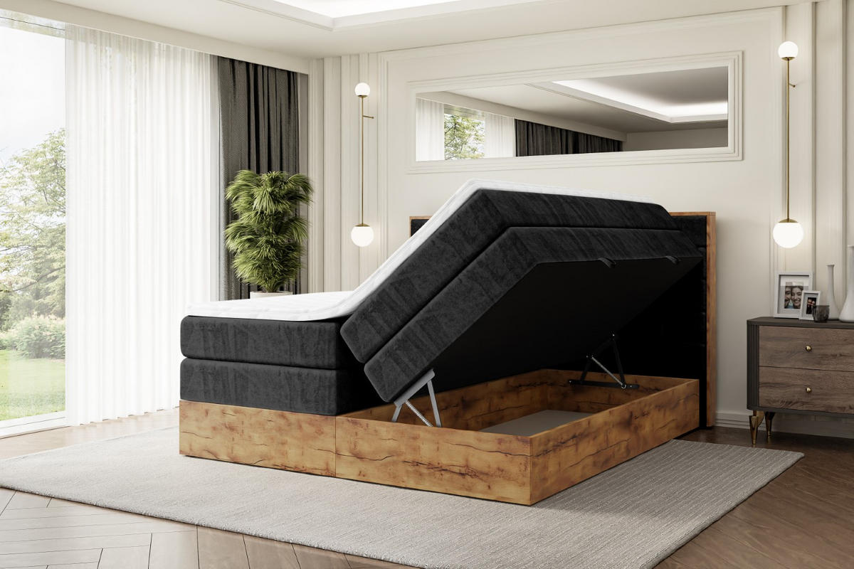 BOXSPRINGBETT mit Matratze H3|H4 und Lattenrost - LOLLI8 KING-160x200 - Schwarz Casablanca - Schwarz, Holzwerkstoff (160/200cm) - ALTDECOR