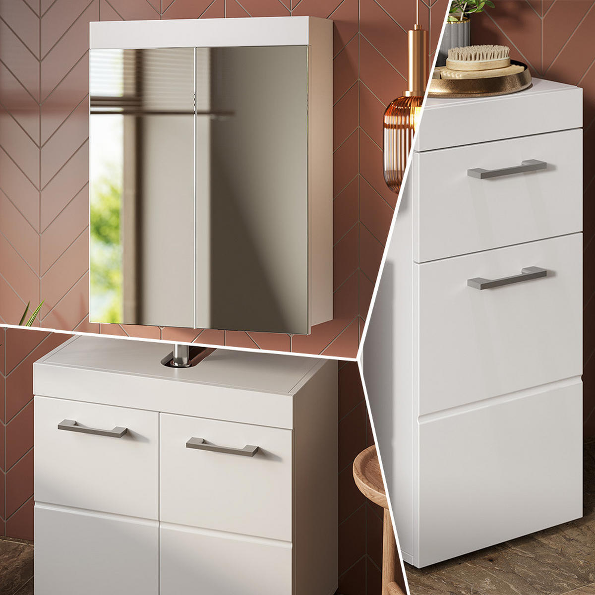 SADA NÁBYTKU DO KOUPELNY Luna Bílá 3 díly - bílá, kompozitní dřevo (60/56/34cm) - Vicco