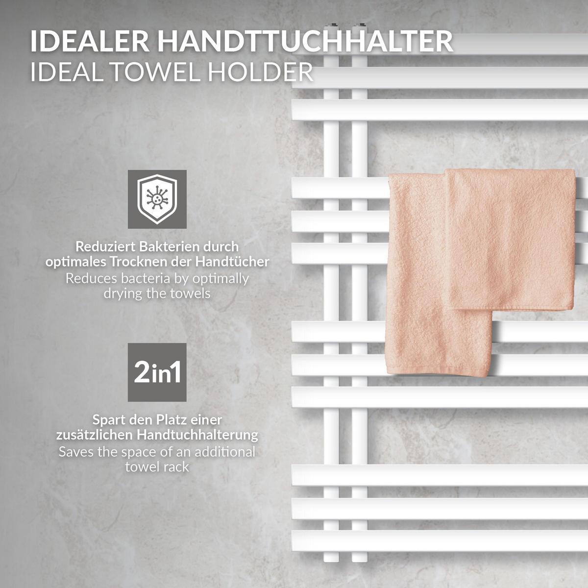 KOUPELNOVÝ radiátor Iron EM 500 × 1000 mm, bílý, s ventilem s průchodem - bílá, kov (50/100/3cm) - LuxeBath