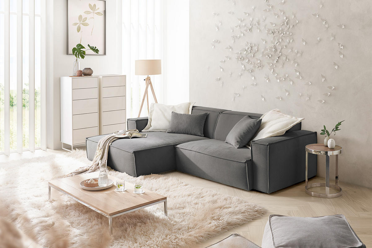 ECKSOFA SAMU Anthrazit Cord - Anthrazit/Schwarz, Textil (276/168cm) - KAWOLA