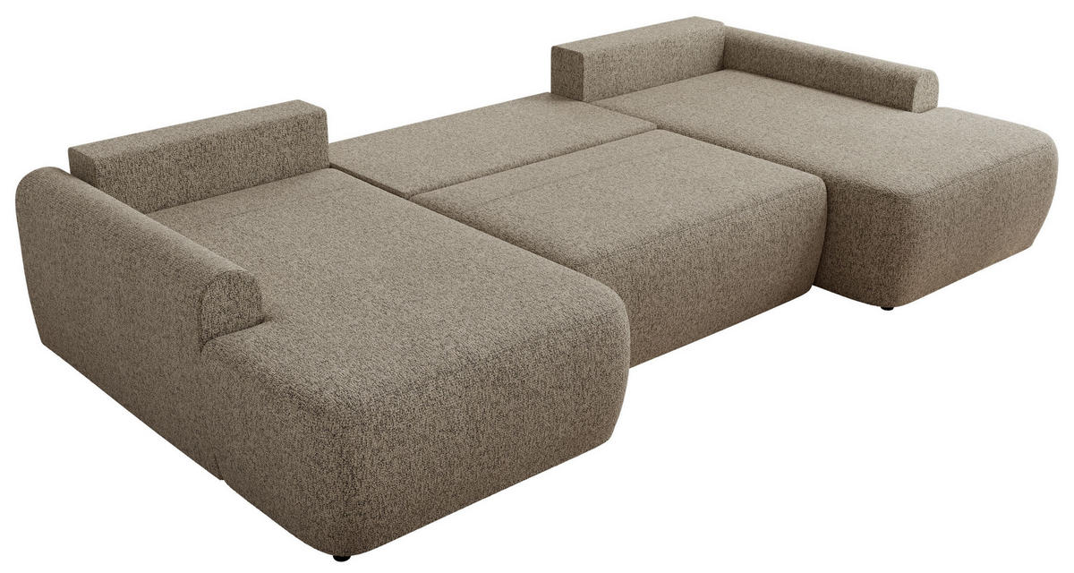 WOHNLANDSCHAFT CUBO U Dunkelbeige Struktur - Beige/Schwarz, Kunststoff/Textil (370/100/187cm) - MKS