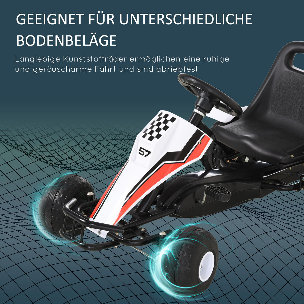 KINDER GO KART TRETAUTO, Weiß, Stahl+ - Weiß, Metall (104/66/57cm) - HOMCOM