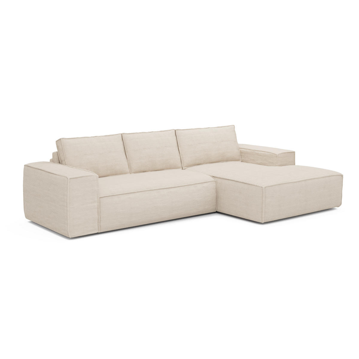 ECKSOFA RECHTS Gerippter Samt Creme 302cm - Creme, Textil (302/165cm) - Sia Home