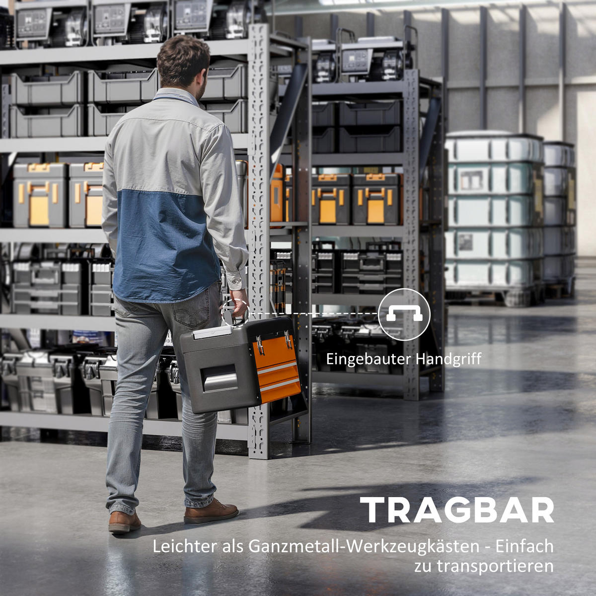 WERKZEUGKISTE Werkzeugkasten 49,7 x 25,3 x 28,9 cm Orange - Orange, Kunststoff (25.3/28.9/49.7cm) - HOMCOM