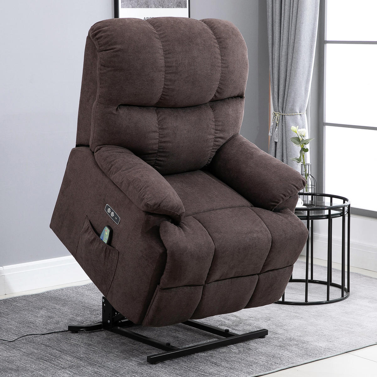 SESSEL mit Aufstehhilfe, Massagesessel, Relaxsessel mit USB-Anschluss, Samt - Braun, Kunststoff (95/105/83cm) - HOMCOM