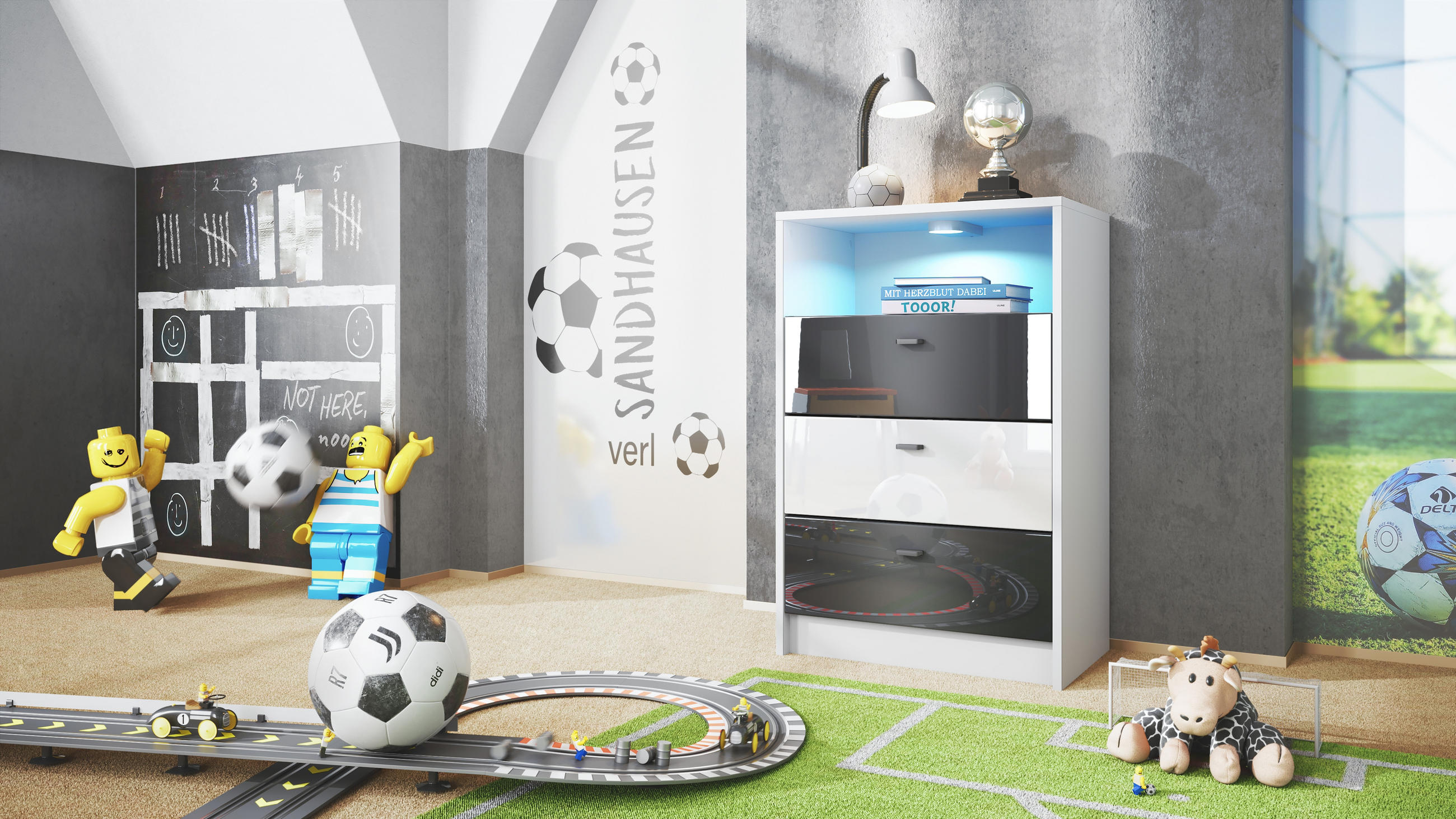 KOMMODE Pino Fronten Schwarz, Weiß & Schwarz - Weiß, Holzwerkstoff (56/86/36cm) - Vladon