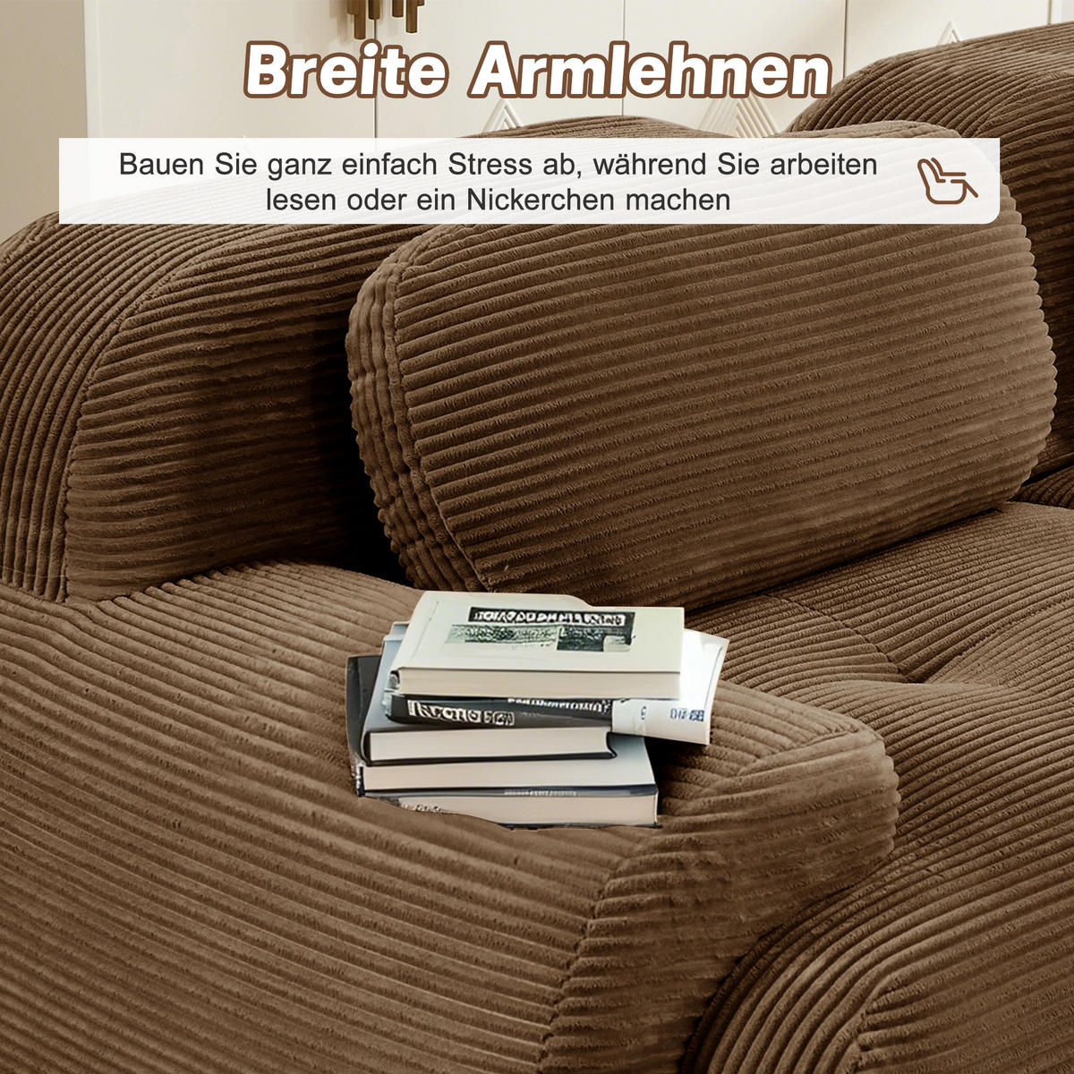 3-SITZER SOFA cord in braun, rahmenlos & montagefrei - Walnussfarben, Textil (298/75/103cm) - Urban Meuble