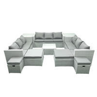 GARTENMÖBELSET mit 3-SITZER SOFA,COUCHTISCH Polyrattan Hellgrau-Mix 13-Sitzer - Hellgrau/Grau, Glas/Kunststoff - Fimous