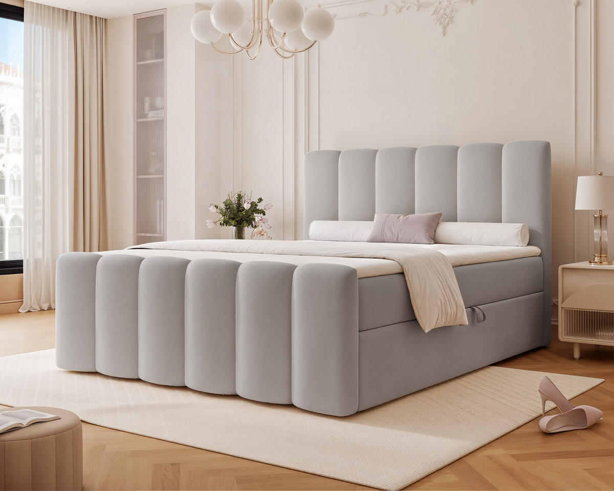 BOXBETT FERRERO 160/200 cm, in Grau, mit Matratze - Grau, Textil (160/200cm) - Idohome